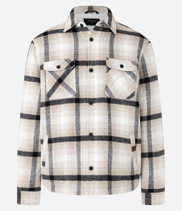 Jaqueta Trucker em Veludo com Estampa Xadrez e Sherpa Interna - 1