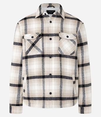 Jaqueta Trucker em Veludo com Estampa Xadrez e Sherpa Interna