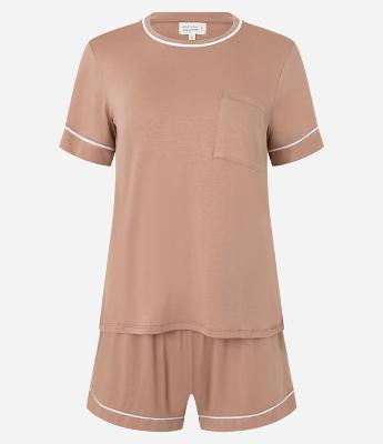 Pijama Short Doll em Viscolycra com Viés Contrastante