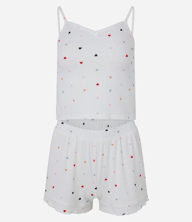 Pijama Short Doll Alcinha Ribana com Estampa de Coração - 1