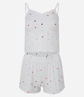 Pijama Short Doll Alcinha Ribana com Estampa de Coração - 1