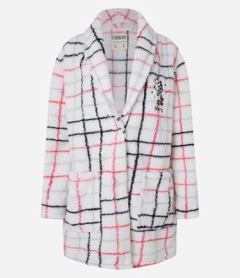 Robe Curto em Fleece Xadrez com Bordado Snoopy e Bolsos