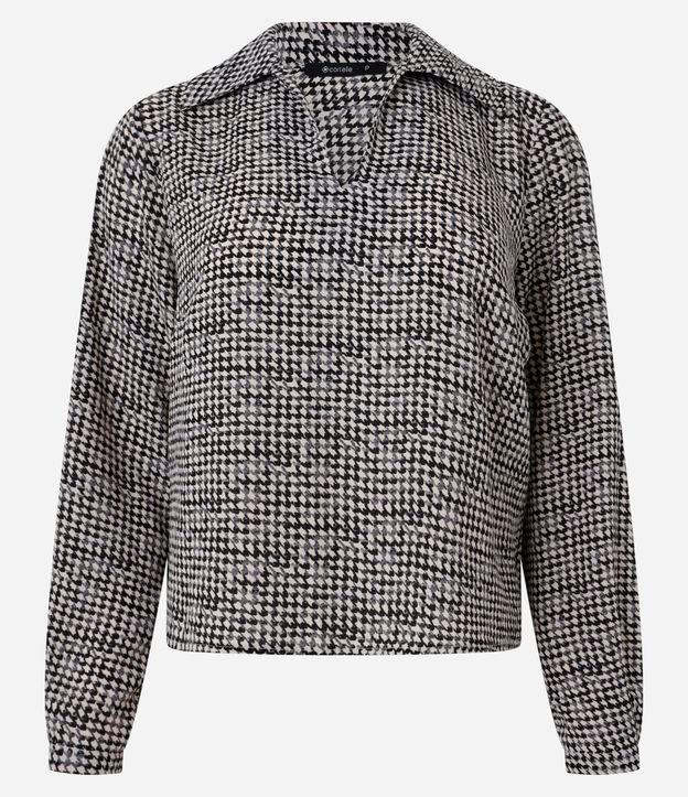 Blusa em Crepe com Estampa Pied-de-Poule e Gola Polo - 1