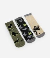 Kit 03 Meias Infantis Atoalhadas com Estampa Dinos - Tam 19 a 34 - 1
