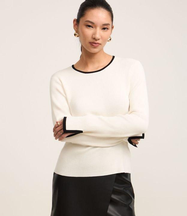 Suéter Regular em Tricô com Viés Contrastantes - 2