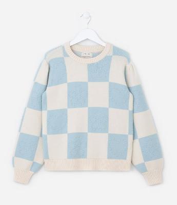 Blusão Infantil em Jacquard com Mangas Bufantes - Tam 5 a 14 Anos