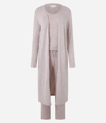 Trio de Pijama Longo em Tricô com Gola Redonda e Cós Elástico