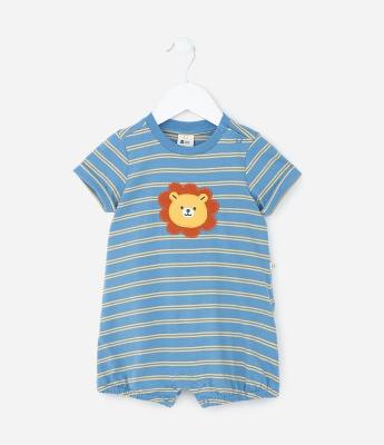 Macaquinho Infantil com Estampa Listras e Leão - Tam 0 a 18 meses