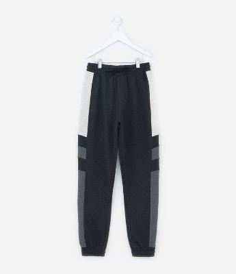 Calça Infantil em Moletom com Recorte Lateral - Tam  5 a 14 Anos