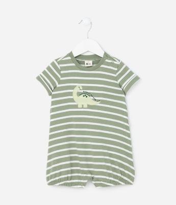 Macaquinho Infantil com Estampa Listras e Dino - Tam 0 a 18 meses