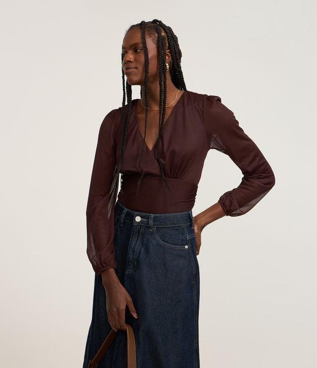 Blusa Curta em Tule com Decote V Transpassado e Franzidos - 2