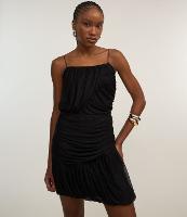 Vestido Balonê em Tule com Alça Fina e Franzidos - 1