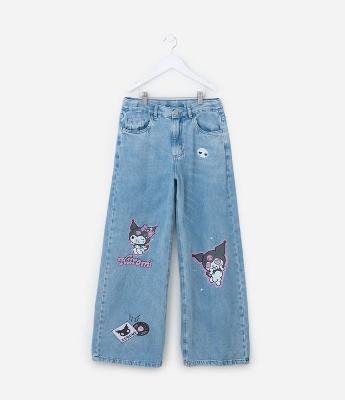 Calça Wide Leg Infantil com Estampa Kuromi - Tam 5 a 14 Anos