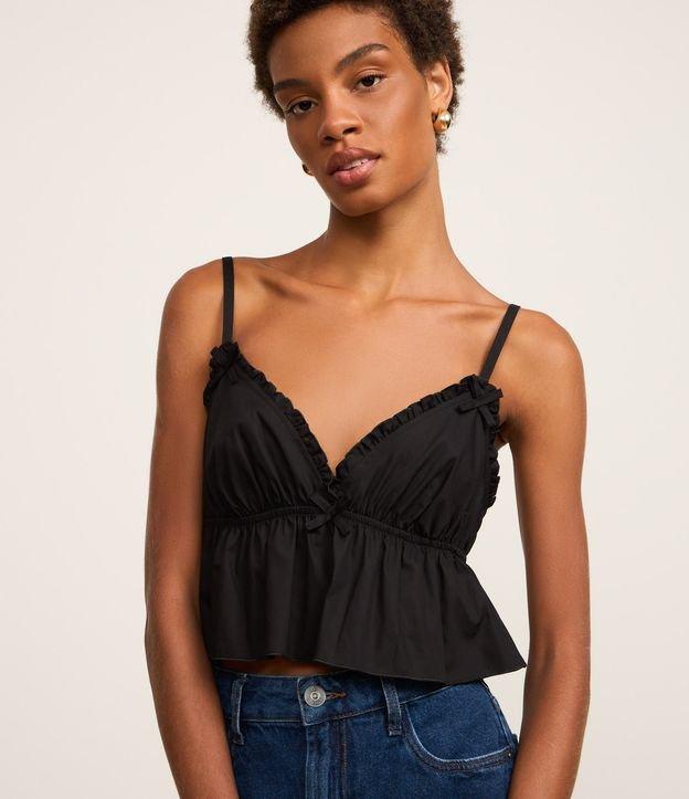 Blusa em Tricoline com Frufru no Decote e Elástico nas Costas - 1