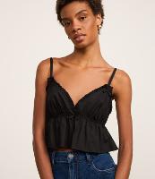 Blusa em Tricoline com Frufru no Decote e Elástico nas Costas - 1