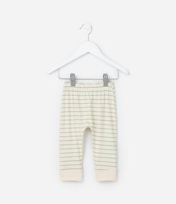 Calça Infantil Listrada com Estampa Puff no Bumbum - Tam 0 a 18 meses
