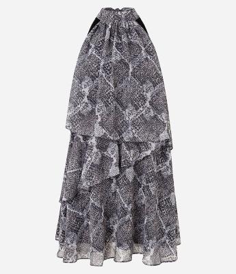 Vestido Curto em Chiffon sem Manga e com Estampa Animal Print