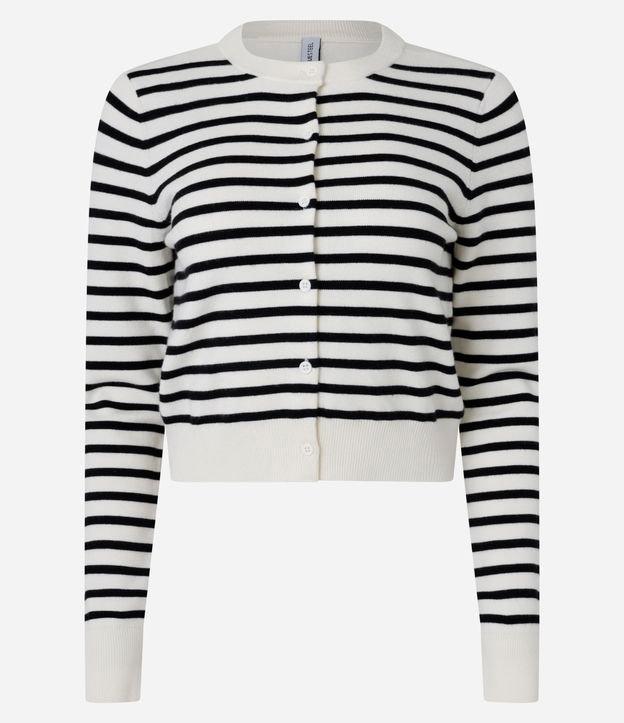 Cardigan Curto em Tricô Listrado e Botões Frontais - 1