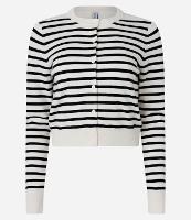 Cardigan Curto em Tricô Listrado e Botões Frontais - 1