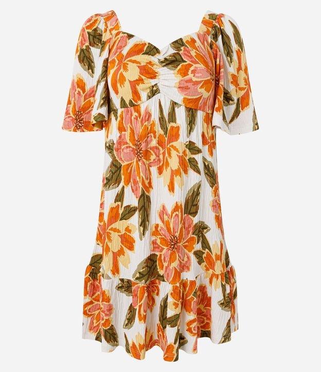 Vestido Curto Texturizado com Estampa Floral e Decote Coração - 1