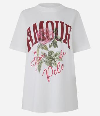 Camiseta Alongada em Algodão com Estampa Amour