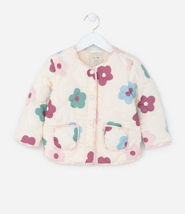 Jaqueta Infantil com Bolsos e Estampa de Florzinhas - Tam 1 a 5 Anos - 1