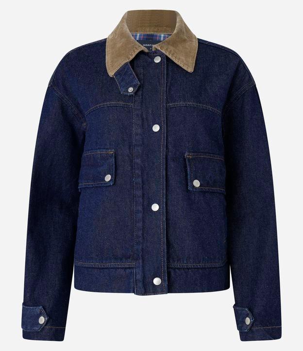 Jaqueta Trucker em Jeans com Gola Contrastante - 1