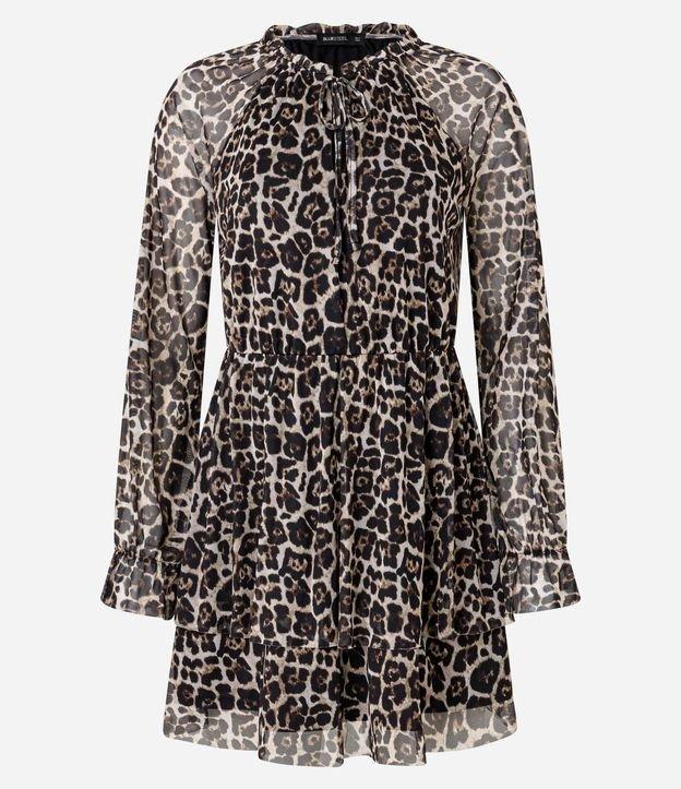 Vestido Curto em Tule com Estampa Anima Print e Babados - 1