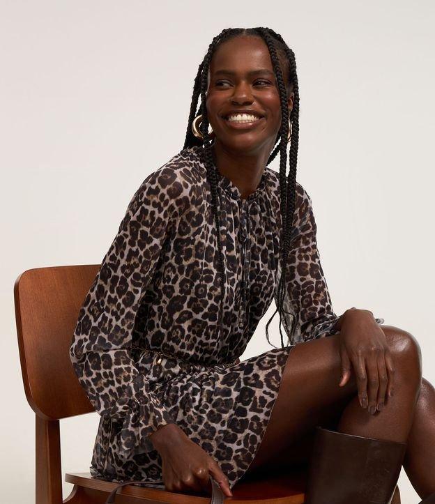 Vestido Curto em Tule com Estampa Anima Print e Babados - 2