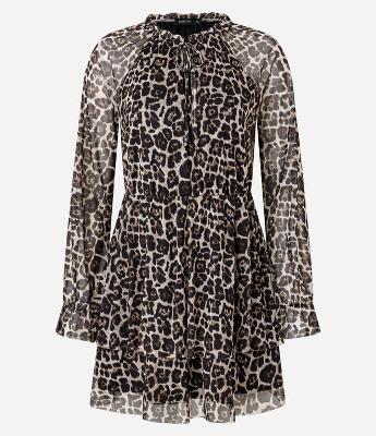 Vestido Curto em Tule com Estampa Anima Print e Babados