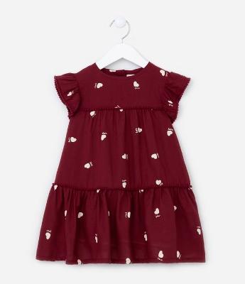 Vestido Infantil com Babados e Estampa Corações - Tam 1 a 5 Anos