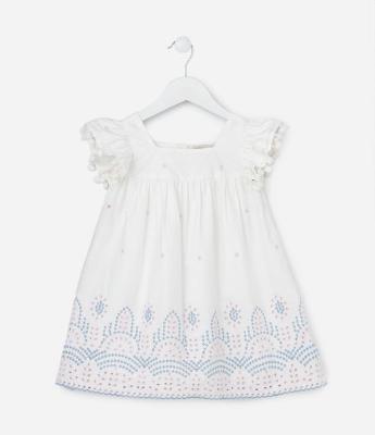 Vestido Infantil em Laise com Bordado na Barra - Tam 1 a 5 Anos