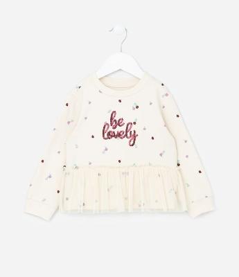 Casaco Infantil com Babado em Tule e Bordado em Paetês - Tam 1 a 6 Anos