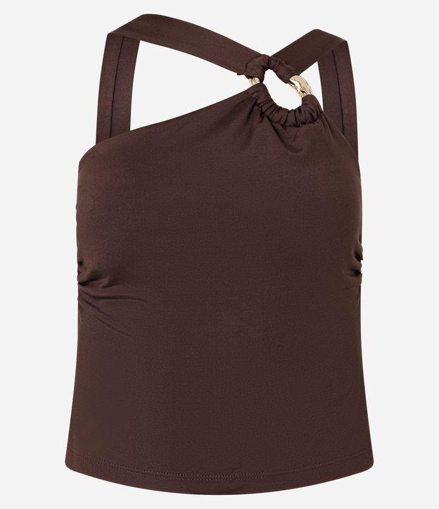 Blusa Cropped com Decote Assimétrico e Argola em Formato Orgânico - 1