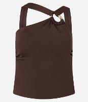 Blusa Cropped com Decote Assimétrico e Argola em Formato Orgânico - 1