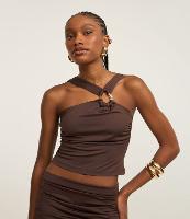 Blusa Cropped com Decote Assimétrico e Argola em Formato Orgânico - 2