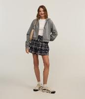 Saia Curta em Chalis com Babados e Estampa Xadrez - 1