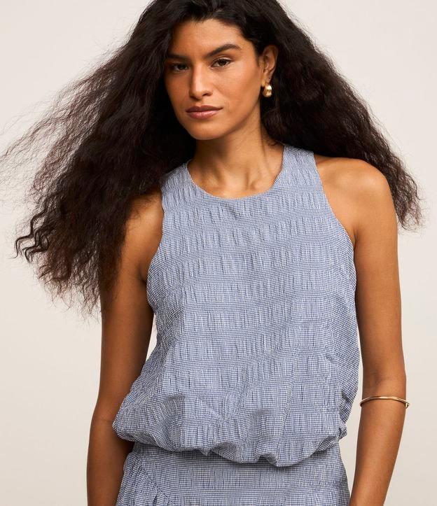 Blusa em Tricoline Xadrez com Botão nas Costas - 1