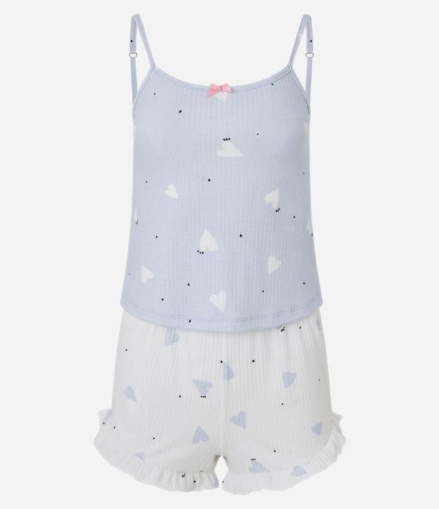 Pijama Short Doll em Ribana com Estampa Corações - 1