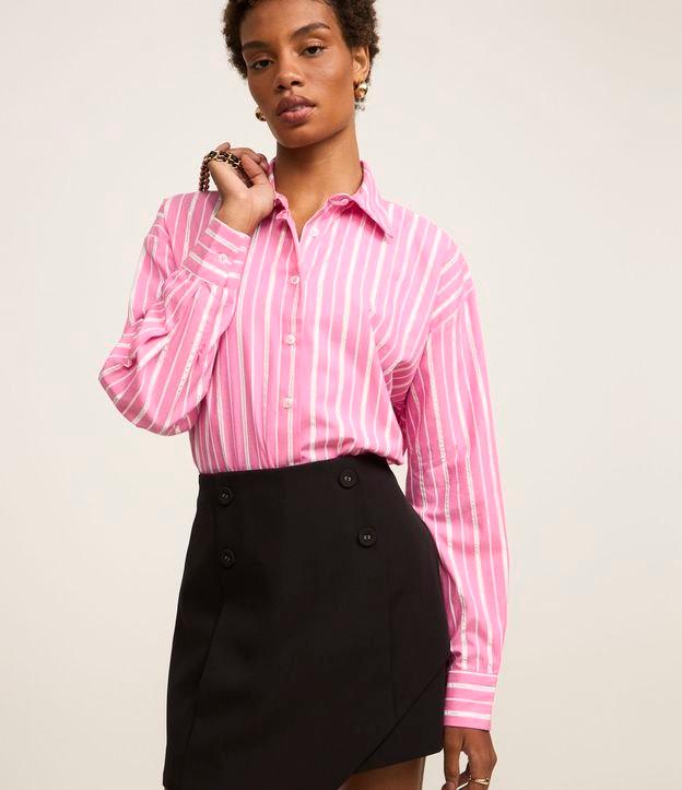 Camisa em Tricoline com Listras a Fio Tinto e Fio Metalizado - 1