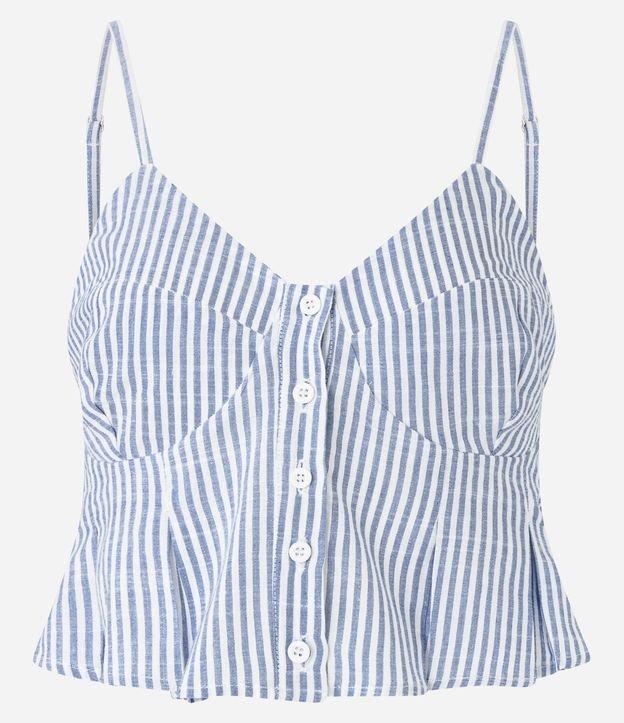 Blusa em Viscose Slub com Botões e Listras - 1