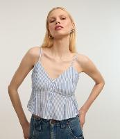 Blusa em Viscose Slub com Botões e Listras - 2