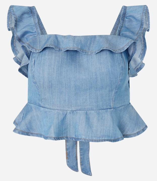 Blusa em Jeans com Babados e Amarração nas costas - 1
