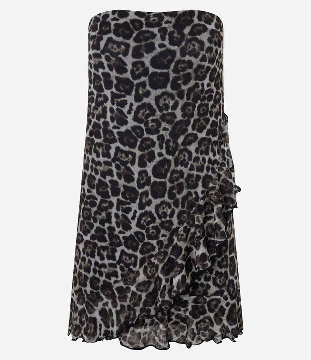 Vestido Curto em Tule Animal Print com Babados - 1