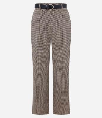 Calça Reta Alfaiatada com Cinto PU e Estampa Pied de Poule