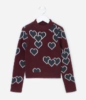 Suéter Infantil em Tricô com Estampa Corações - Tam 5 a 14 Anos - 1
