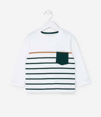 Camiseta Infantil com Bolso e Estampa de Listras - Tam 1 a 6 Anos