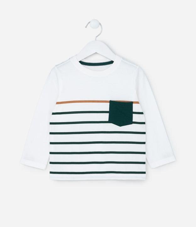 Camiseta Infantil com Bolso e Estampa de Listras - Tam 1 a 6 Anos - 1