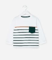 Camiseta Infantil com Bolso e Estampa de Listras - Tam 1 a 6 Anos - 1