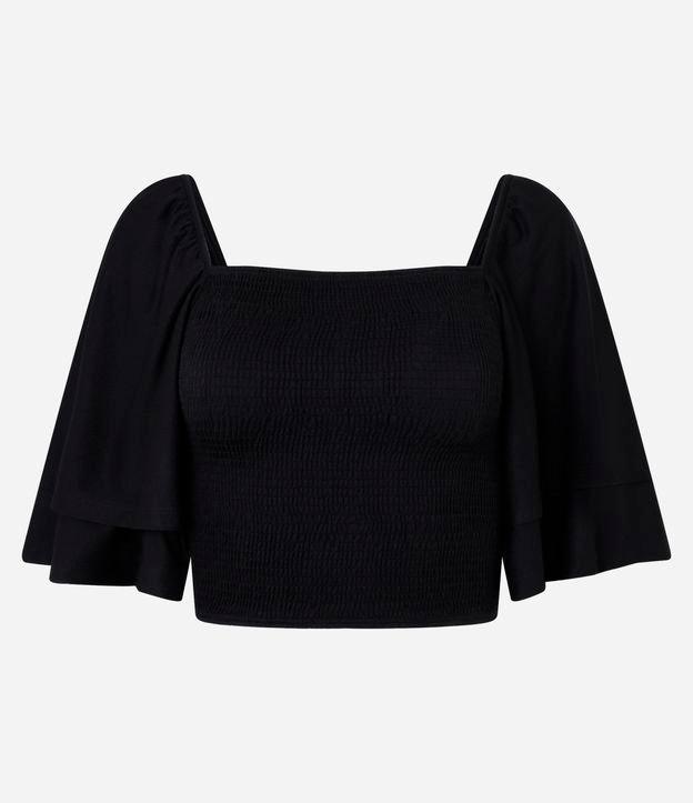 Blusa Cropped Texturizada com Manga Dupla - 1